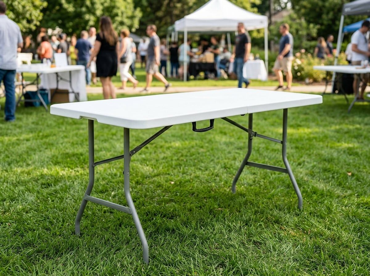 Compact white 4-foot plastic fold-in-half table